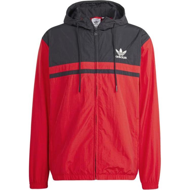 adidas Red Hooded Jacket with Spliced Brand Logo Design IR8223