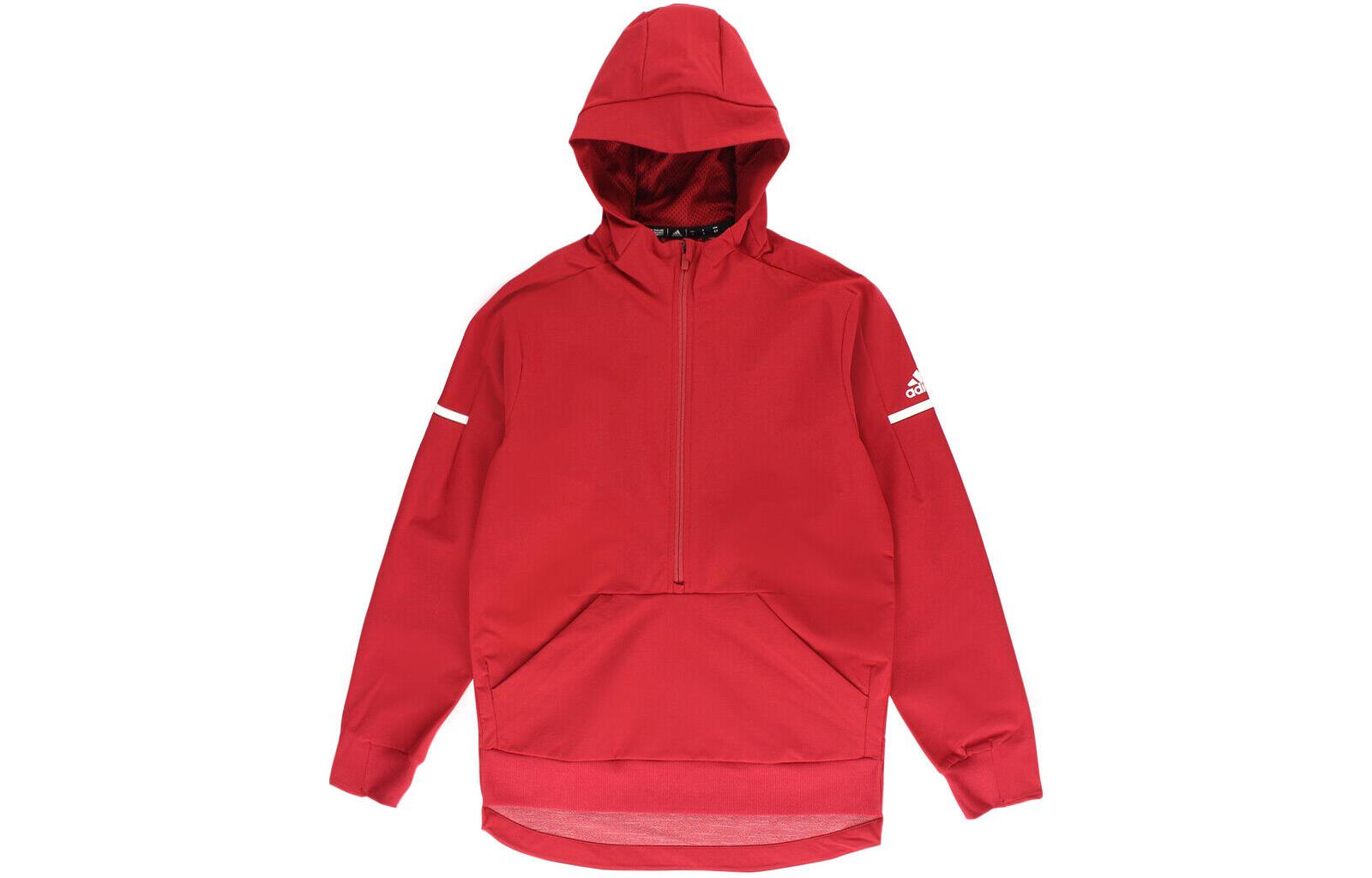 adidas Red Hoodie Full-Zip Jacket with Logo Print Pattern DU0782