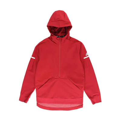 adidas Red Hoodie Full-Zip Jacket with Logo Print Pattern DU0782