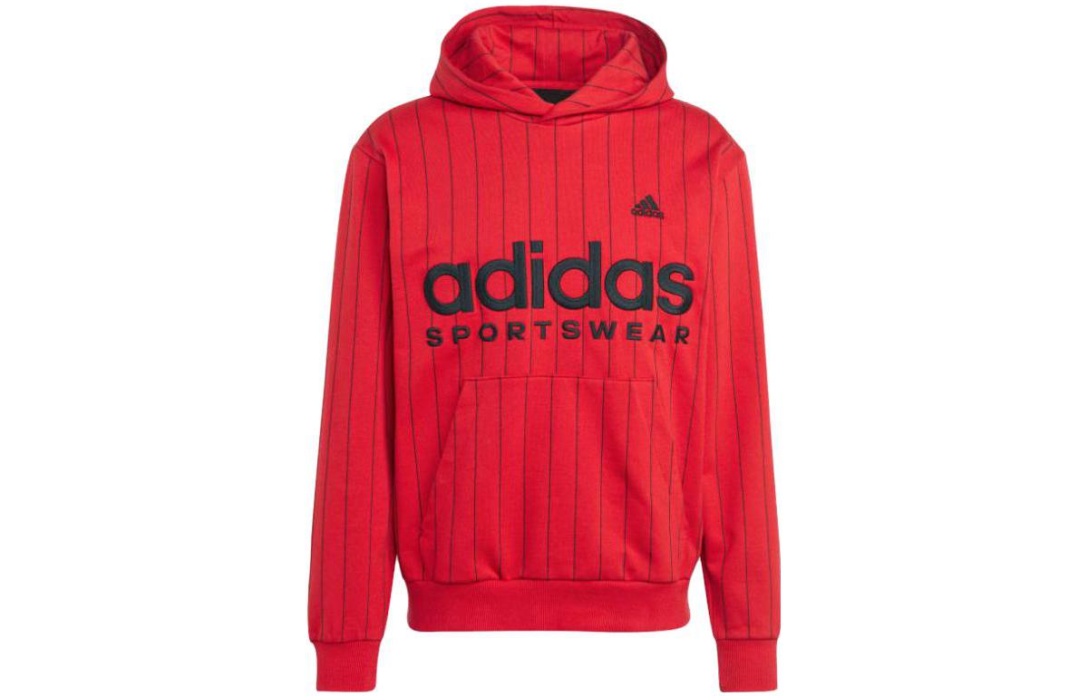 adidas Red Hoodie with Logo Embroidery and Striped Design IA1809
