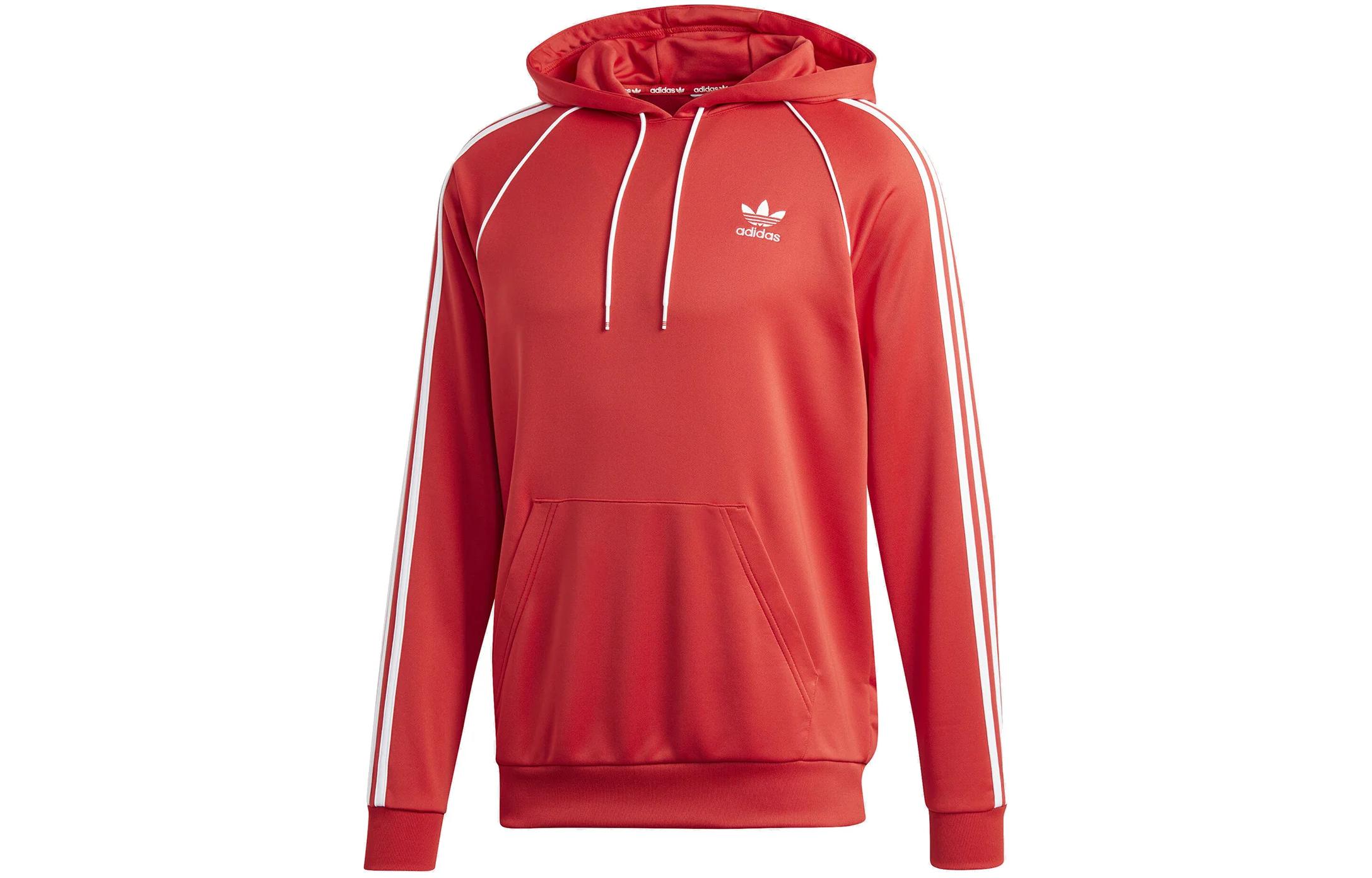 adidas Red Hoodie with Logo Print and Drawstring GD2216