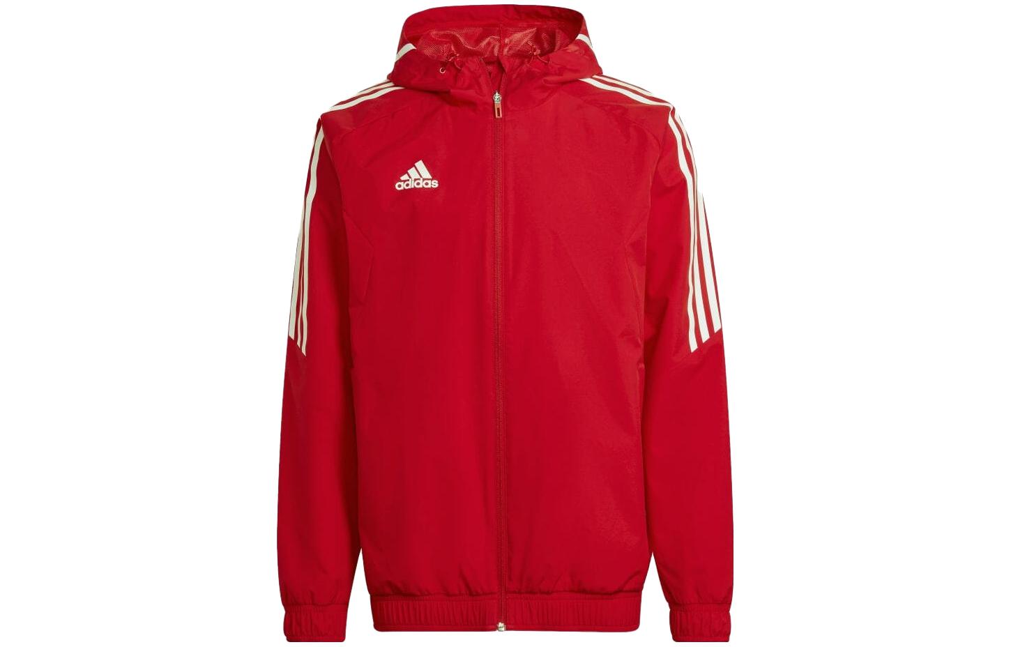adidas Red Hoodie with Logo Print and Three Stripes Jacket HD2292