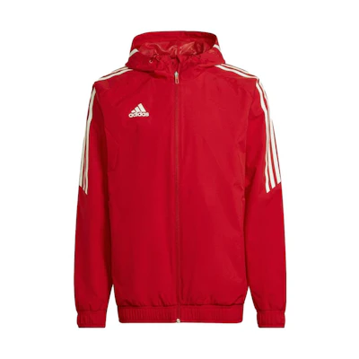 adidas Red Hoodie with Logo Print and Three Stripes Jacket HD2292