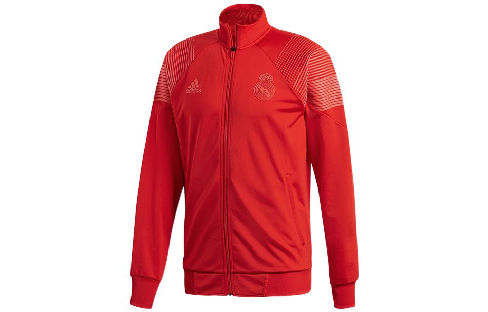 adidas Red Jacket with Striped Logo Print CW8705