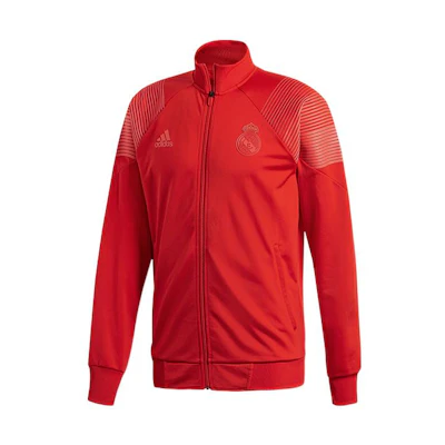 adidas Red Jacket with Striped Logo Print CW8705