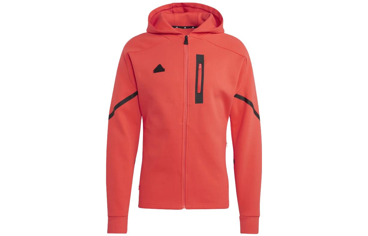 adidas Red Logo Print Hooded Jacket Casual Outerwear IC8050