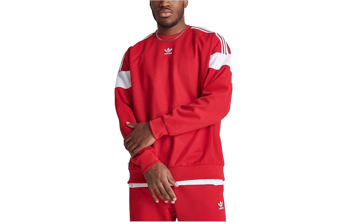 adidas Red Pullover Sweatshirt with Striped Logo Print IB9940-610