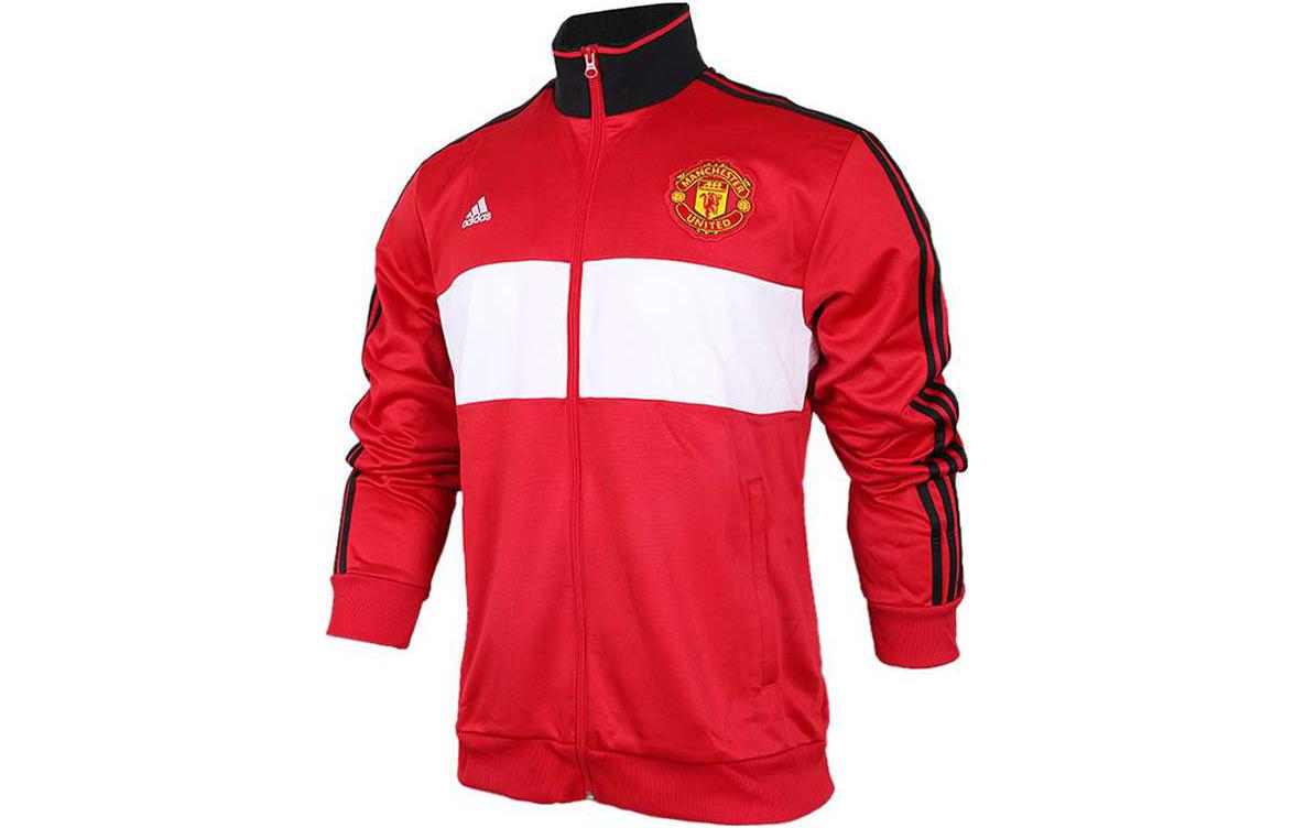 adidas Red Retro Track Jacket with Logo Print and Zip-Up Stand Collar BQ2232