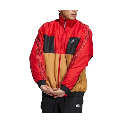 adidas Red Retro Track Jacket with Striped Colorblock & Logo Print for Men HI3284