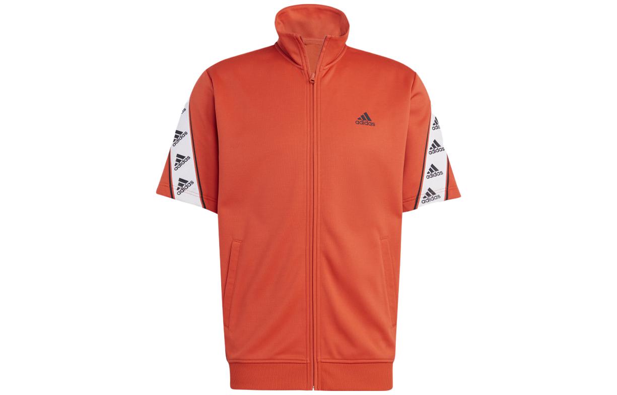 adidas Red Short-Sleeve Zip-Up Jacket with Logo Print IB8414