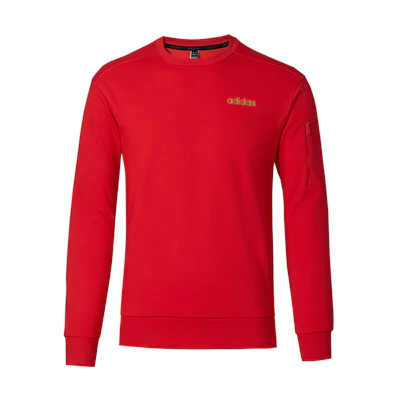 adidas Red Solid Color Crewneck Pullover Sweatshirt JF3224