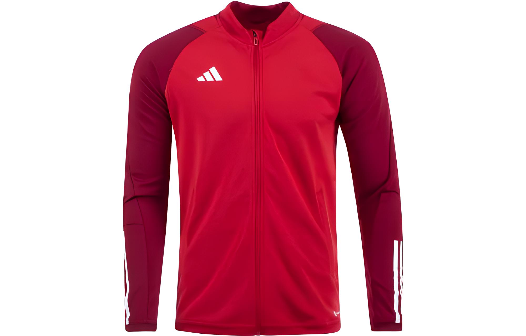 adidas Red Striped Print Zipper Long-Sleeve Collarless Jacket HE5650