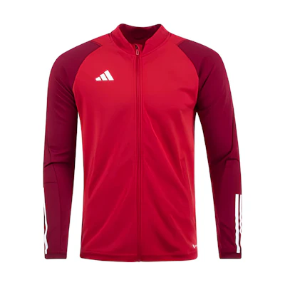 adidas Red Striped Print Zipper Long-Sleeve Collarless Jacket HE5650