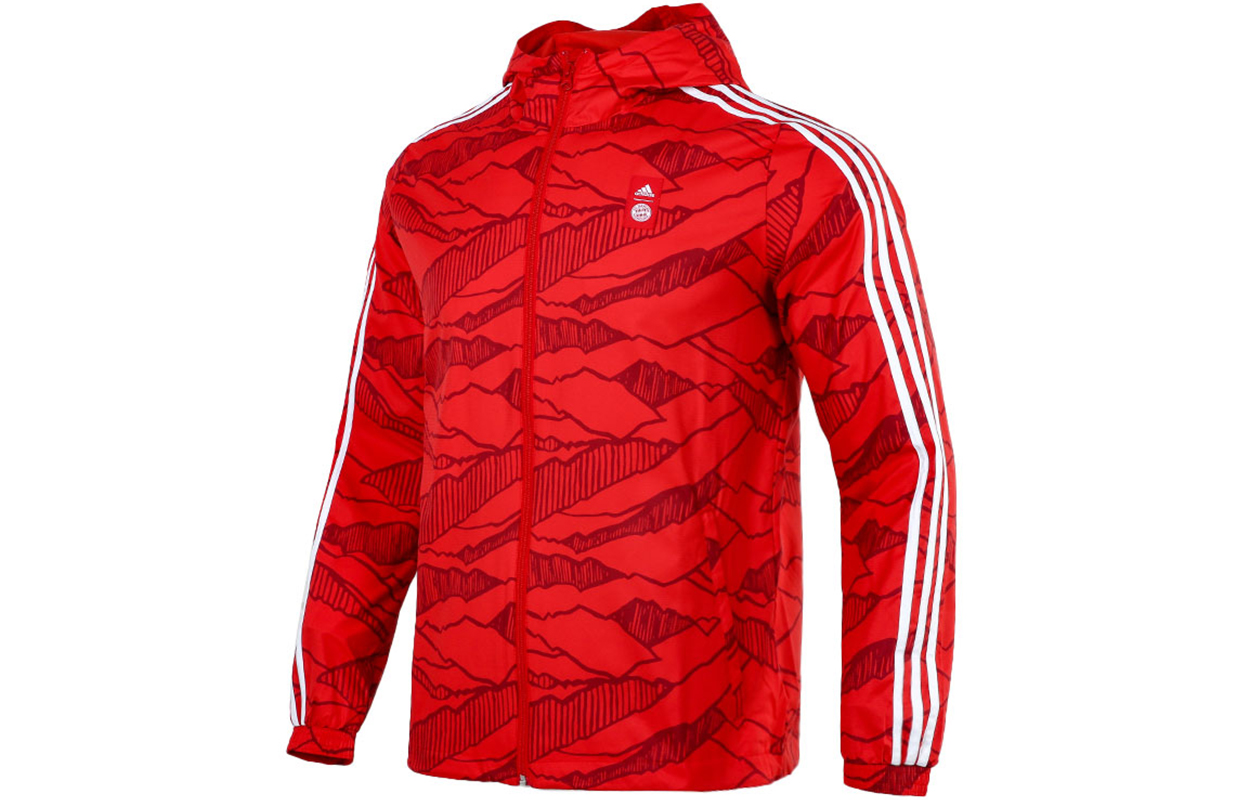 adidas Red Windproof Quick-Dry Football Training Hooded Jacket GR0683