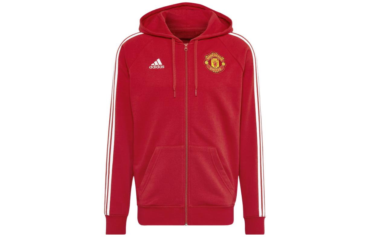 adidas Red Zip-Up Hoodie Jacket with Striped Logo Design HE6658