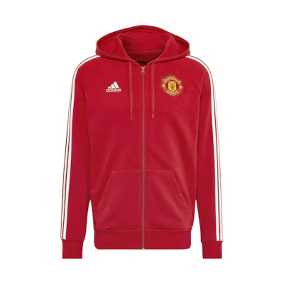 adidas Red Zip-Up Hoodie Jacket with Striped Logo Design HE6658