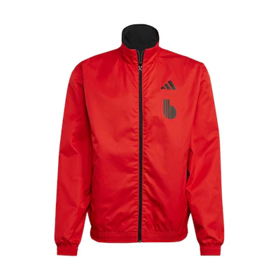 adidas Red Zip-Up Jacket with Logo Print and Stand Collar HE1431