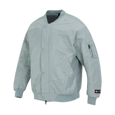 adidas Reflective Printed Fleece-Lined Unisex Silver-Grey Green Bomber Jacket IK7679