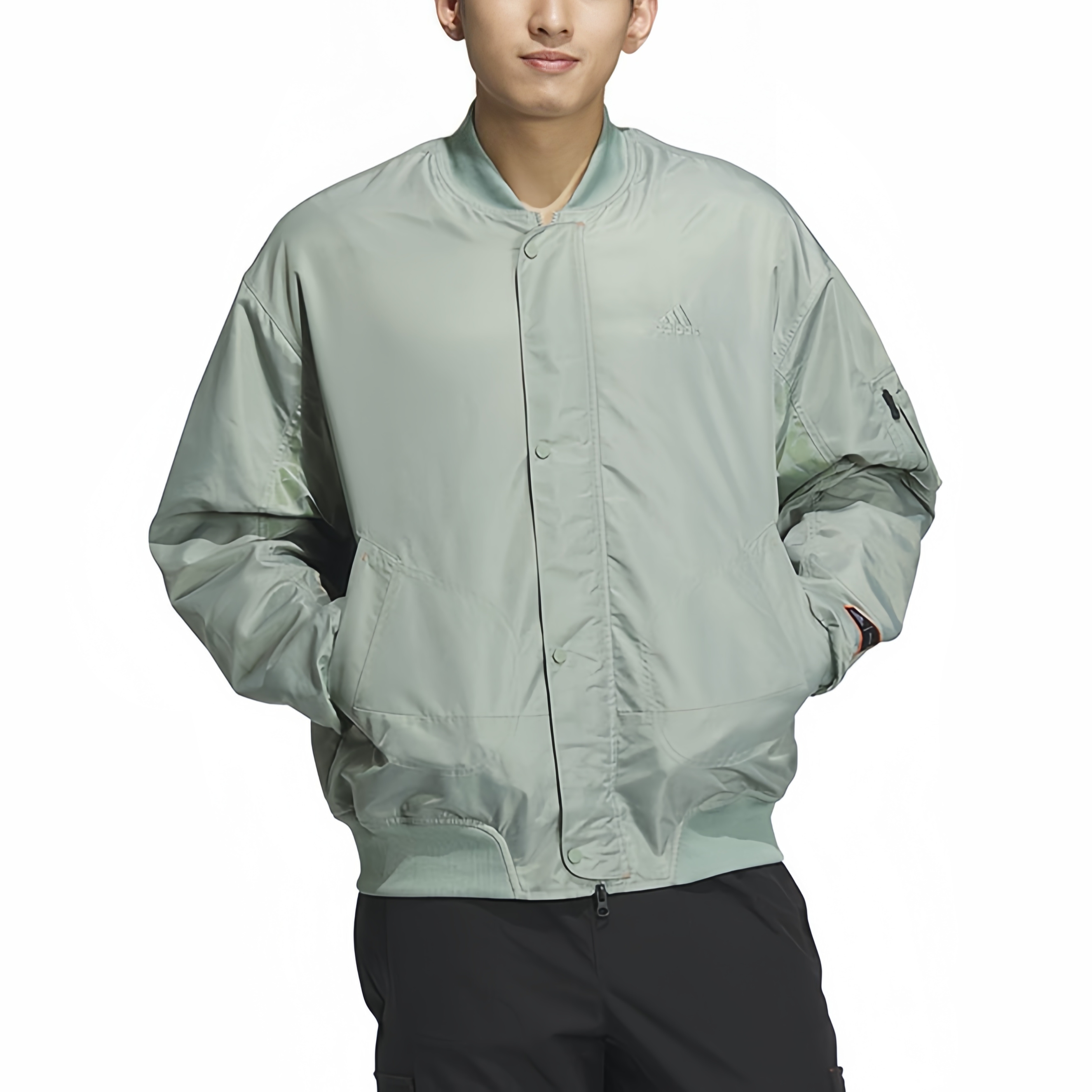 Shop adidas Jaket Bomber Unisex Silver-Grey Green Fleece Reflective Terbaru IK7679