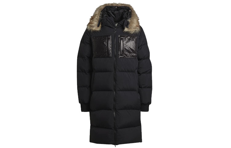 adidas Regen Puff Long Black Hooded Puffer Jacket for Casual Wear. H11803