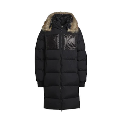 adidas Regen Puff Long Black Hooded Puffer Jacket for Casual Wear. H11803