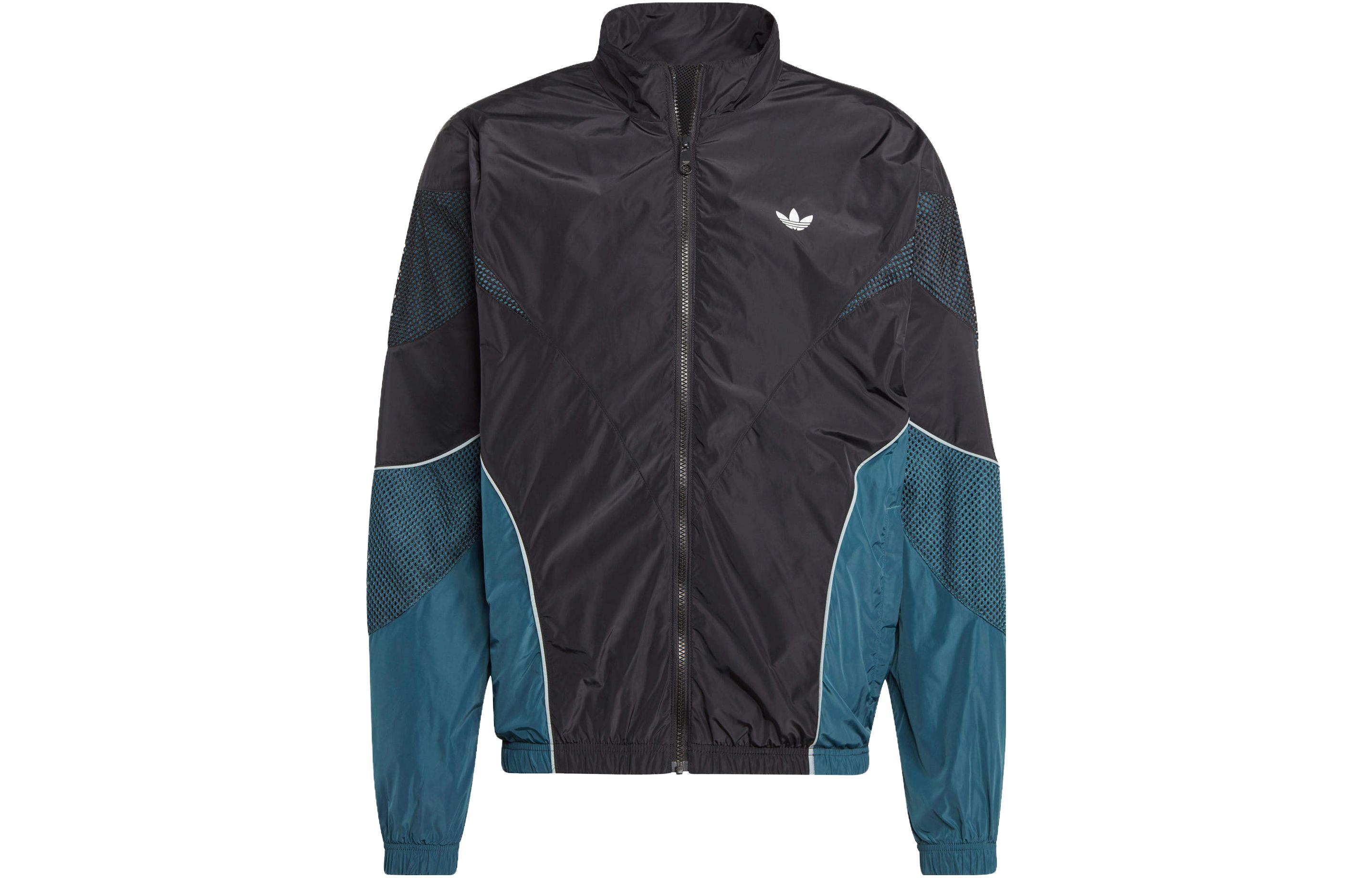 adidas REKIVE CUTLINE Colorblock Logo Zip-Up Stand Collar Jacket Black HZ0748