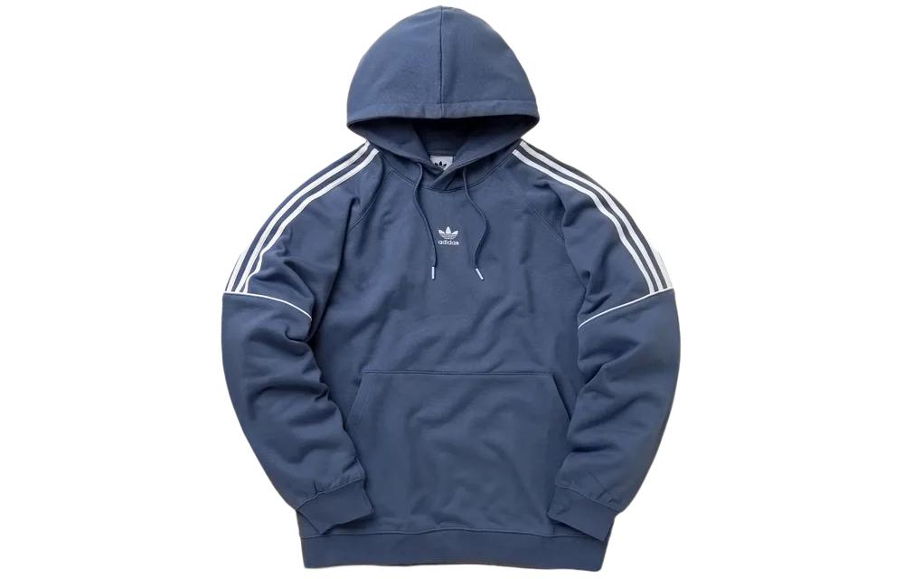 adidas REKIVE Logo Print Pullover Hoodie Casual Long Sleeve Blue HK7311
