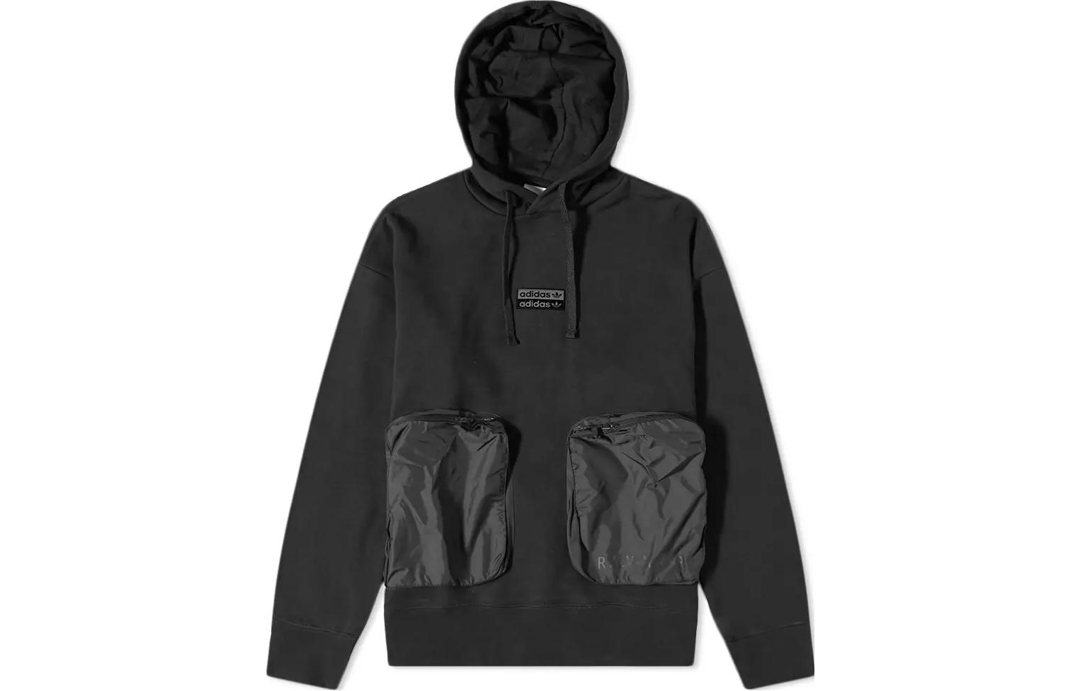 adidas Retro Black Pullover Sweatshirt with Logo Print and Pocket Details H11491