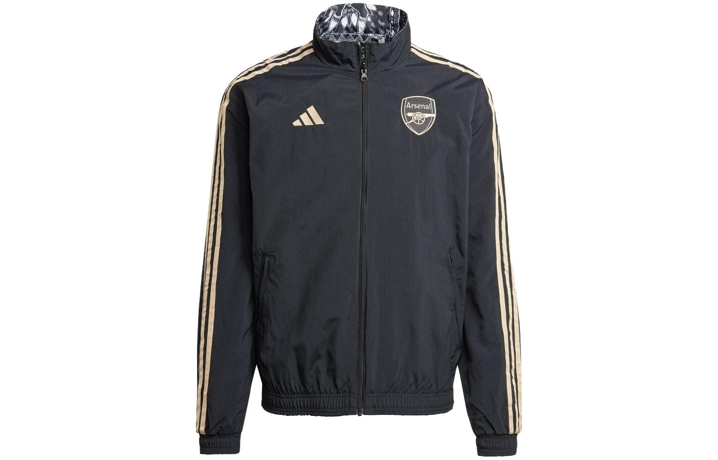 adidas Retro Black Striped Track Jacket with Zip and Stand Collar IP1607