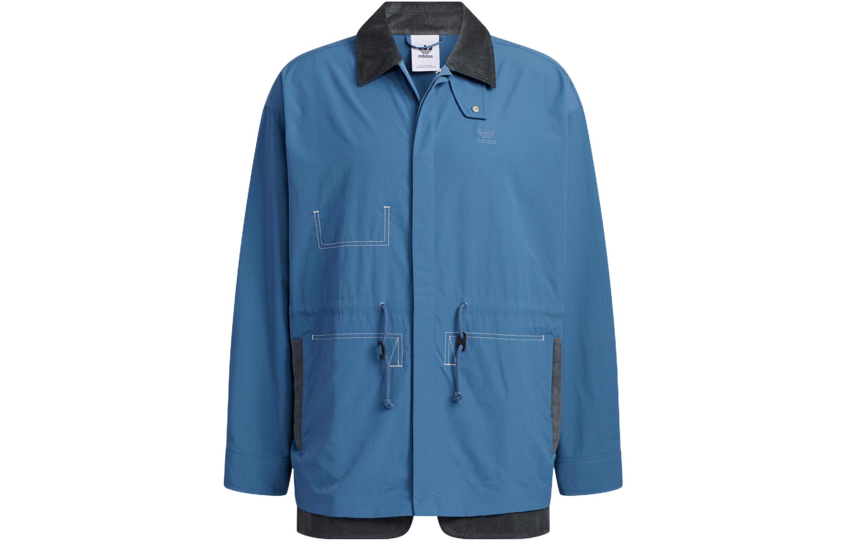 adidas Retro Blue Jacket with Contrast Collar and Button Closure HY7240