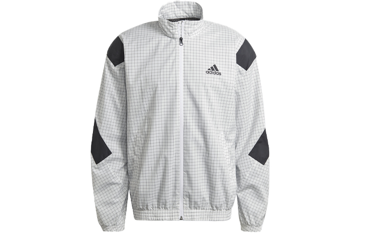 adidas Retro Checkered Zip-Up Jacket White - Casual Stand Collar Design GL5689