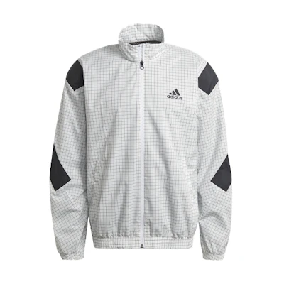 adidas Retro Checkered Zip-Up Jacket White - Casual Stand Collar Design GL5689