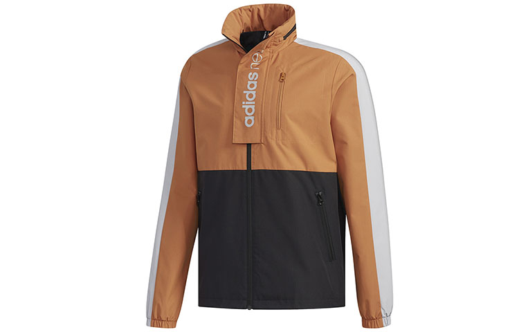 adidas Retro Colorblock Windbreaker Jacket with Detachable Hood - Brown FM0728