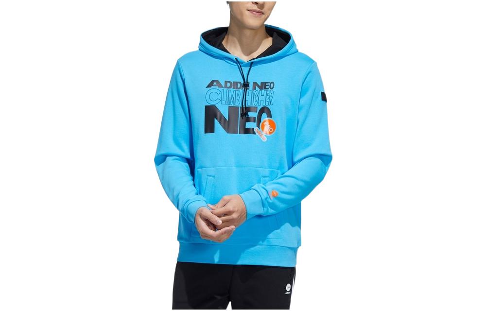 adidas Retro Letter Graphic Hoodie Blue Unisex Casual Sportswear HD7095