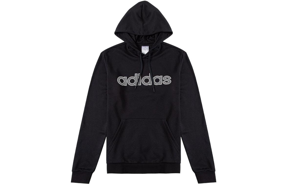 adidas Retro Lettering Print Drawstring Hoodie Black HD4688
