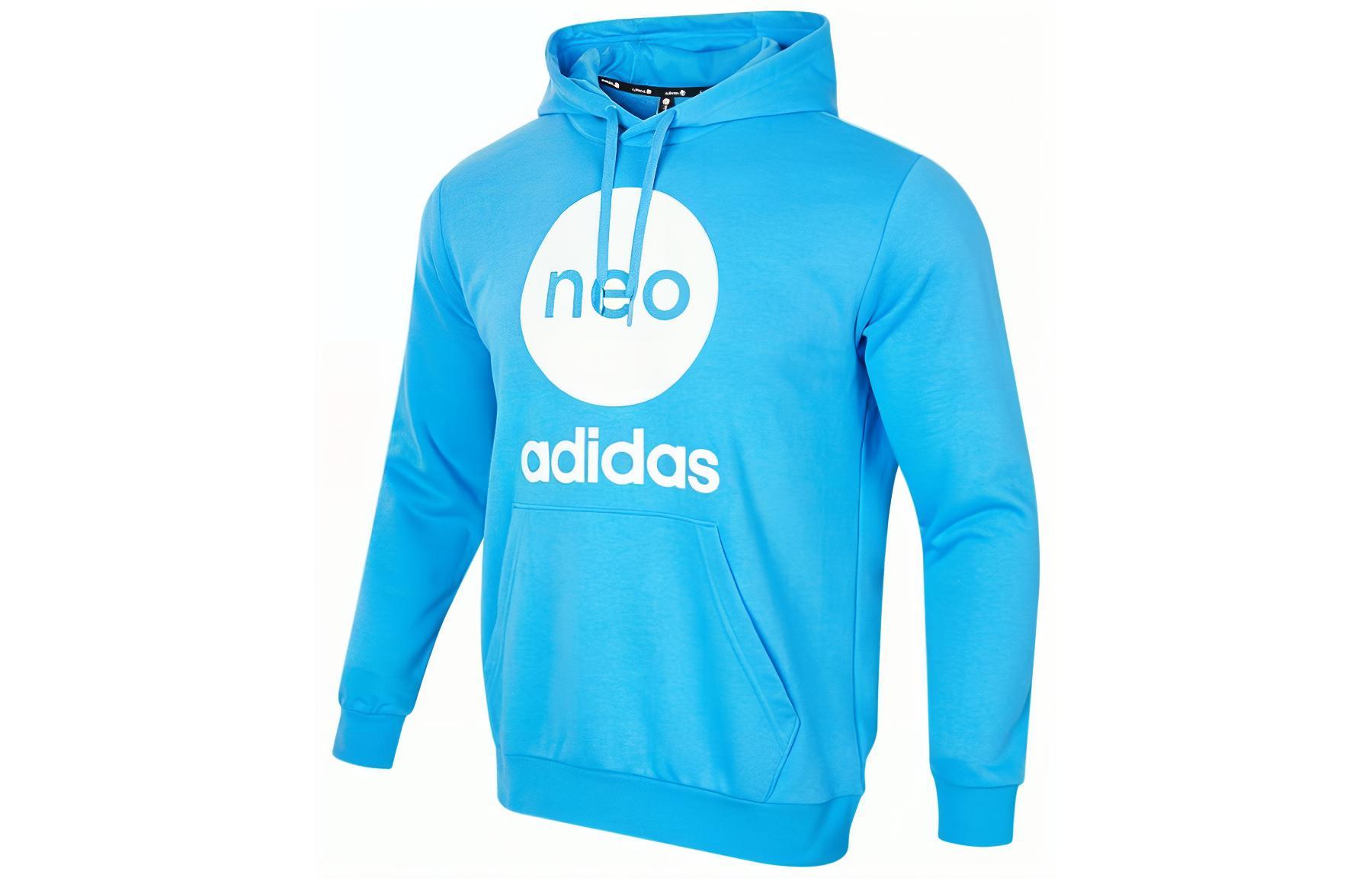 adidas Retro Logo Printed Hoodie Unisex Blue HM2001