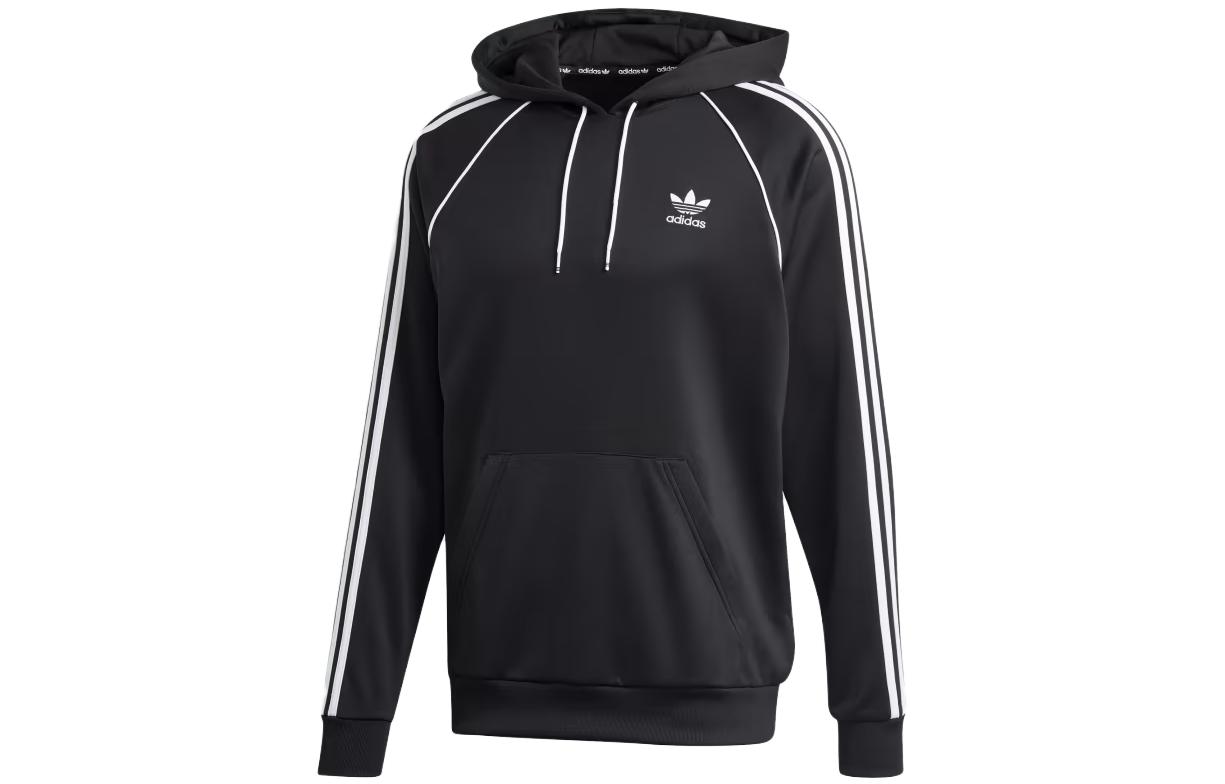 adidas Retro Logo Striped Hoodie - Black GD2217