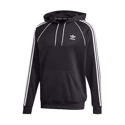 adidas Retro Logo Striped Hoodie - Black GD2217