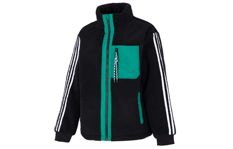 adidas Retro Padded Windproof Jacket Black with Striped Stand Collar HN4772