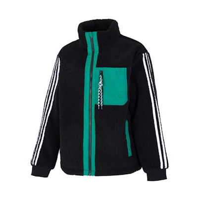 adidas Retro Padded Windproof Jacket Black with Striped Stand Collar HN4772
