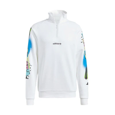 adidas Retro Print Stand Collar Long-Sleeve Sweatshirt White IN2372