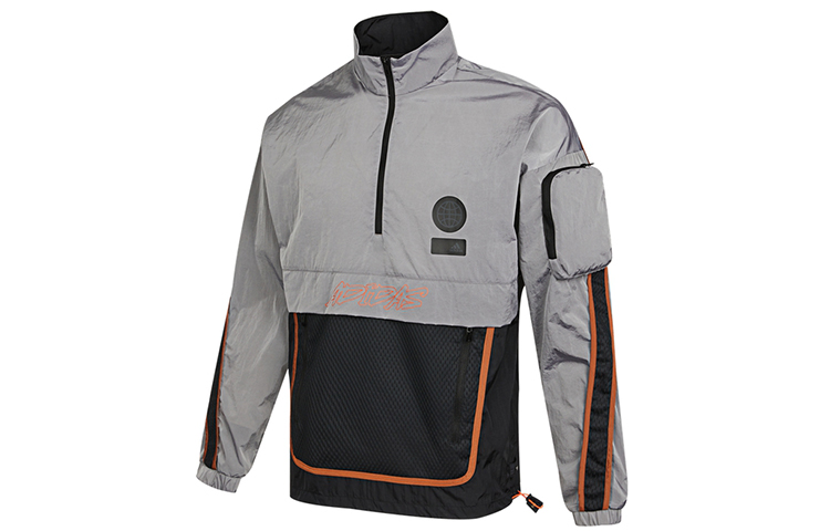 adidas Retro Sports Half-Zip Utility Jacket Black Grey拼 GP0843