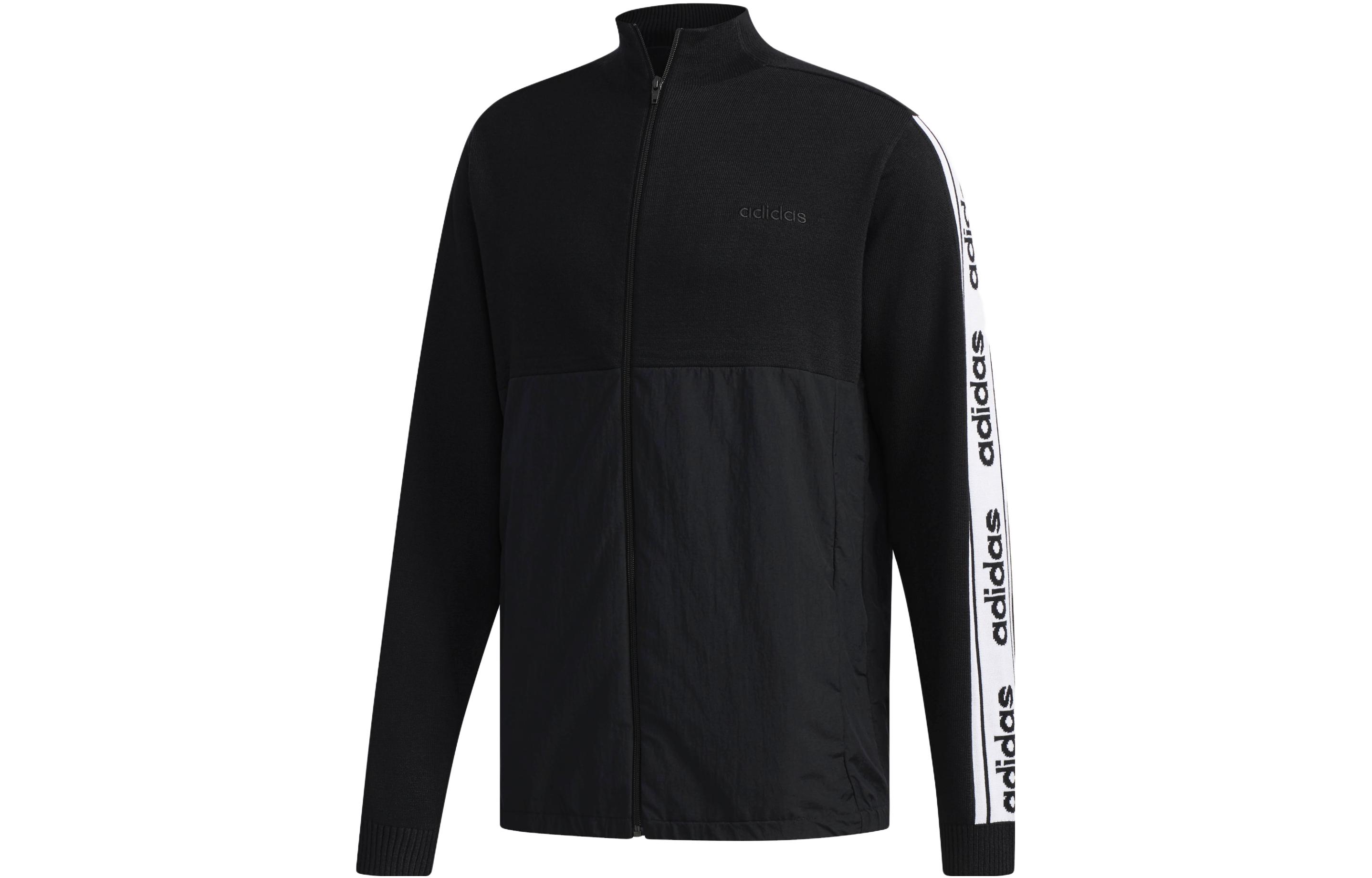 adidas Retro Sports Logo Stand Collar Zip Jacket Black DW7889