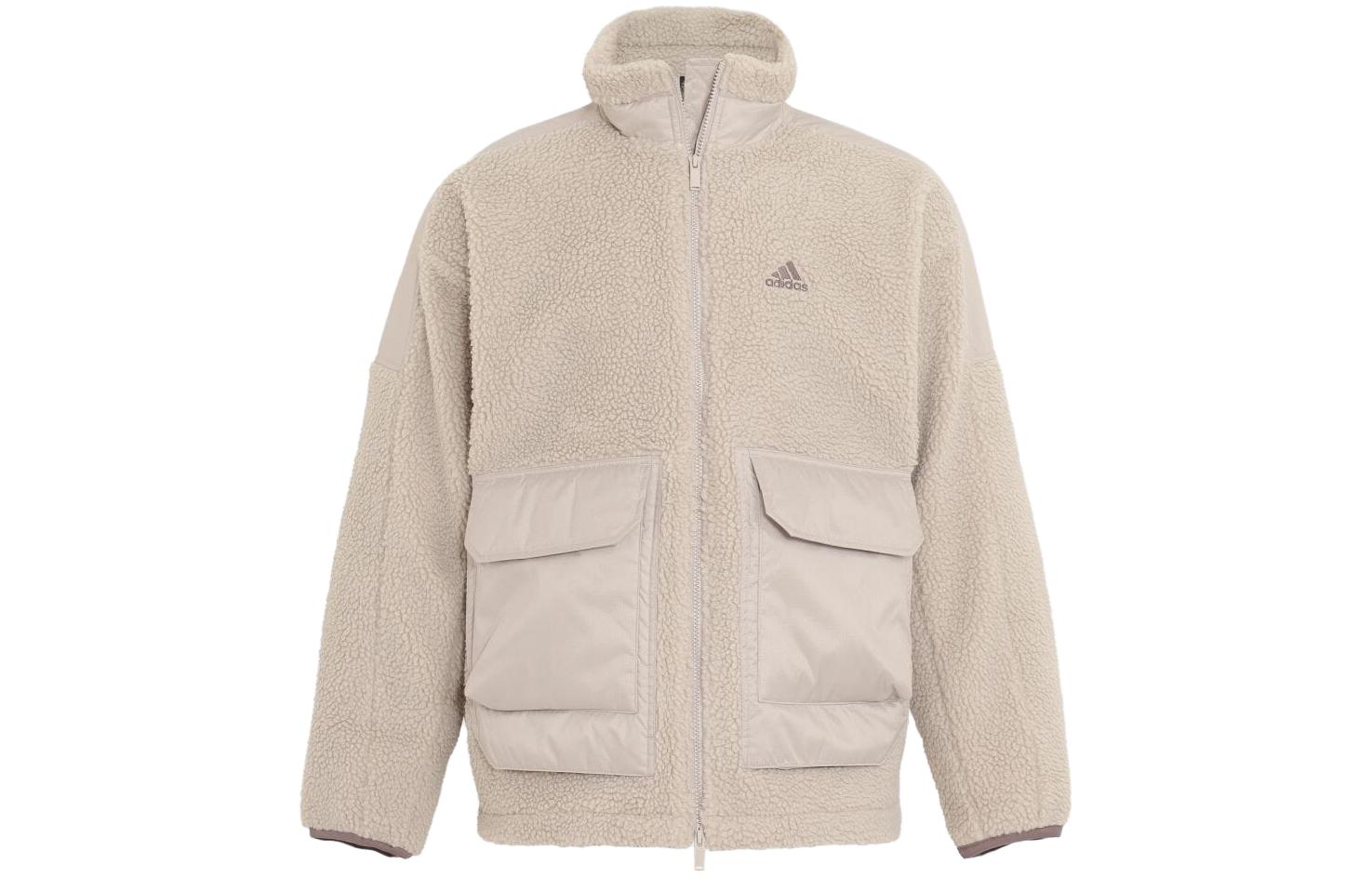 adidas Retro Stand Collar Logo Print Fleece Jacket Beige () IK7342-JAPAN