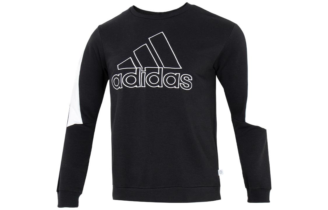 adidas Retro Striped Logo Crewneck Sweatshirt Black Long Sleeve HK4539
