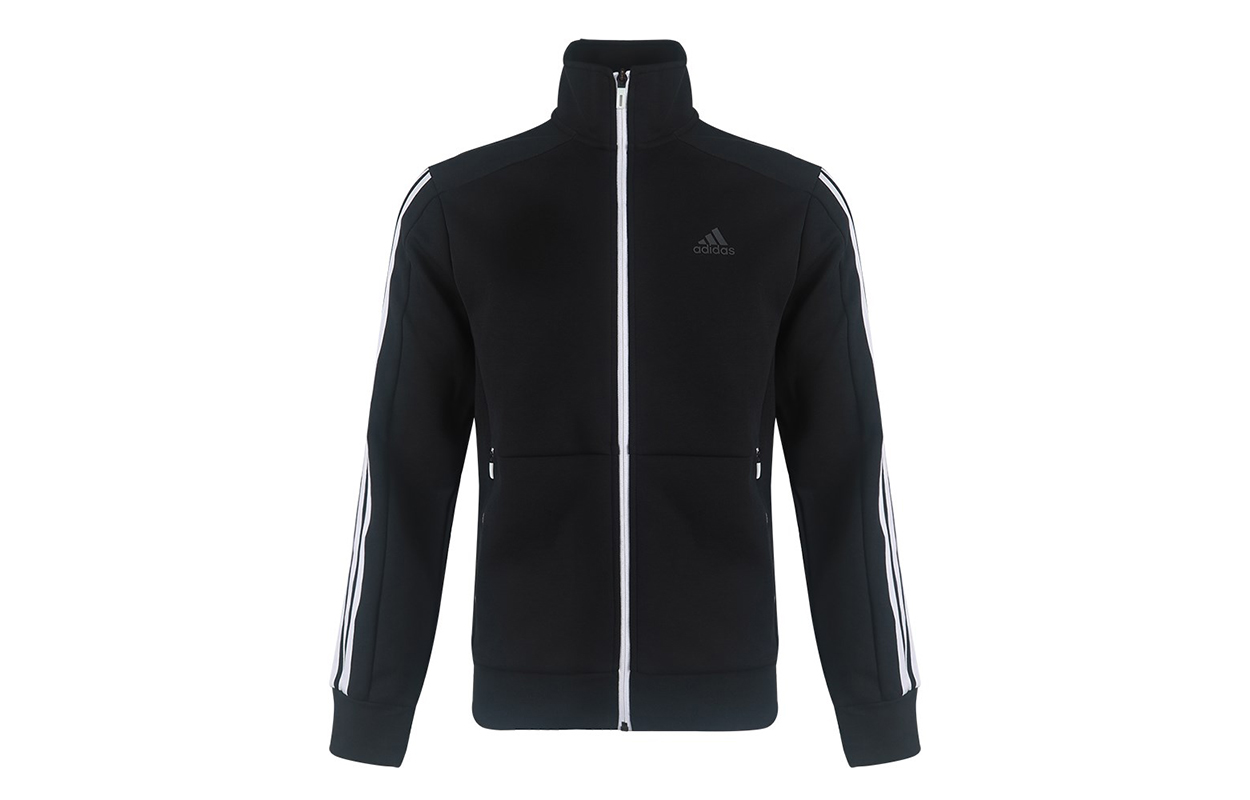 adidas Retro Track Jacket Black Slim-Fit Solid Knit with Stripes GF3972