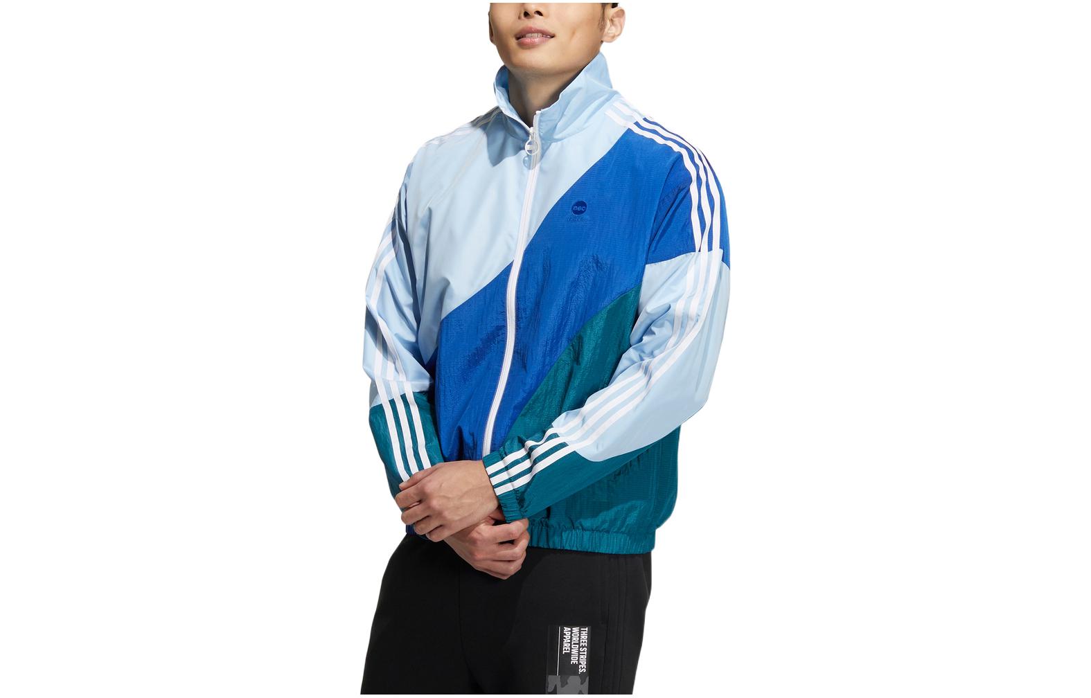 adidas Retro Track Jacket with Logo Patch & Striped Print - Blue HC9661