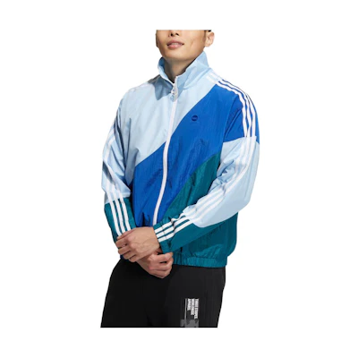 adidas Retro Track Jacket with Logo Patch & Striped Print - Blue HC9661
