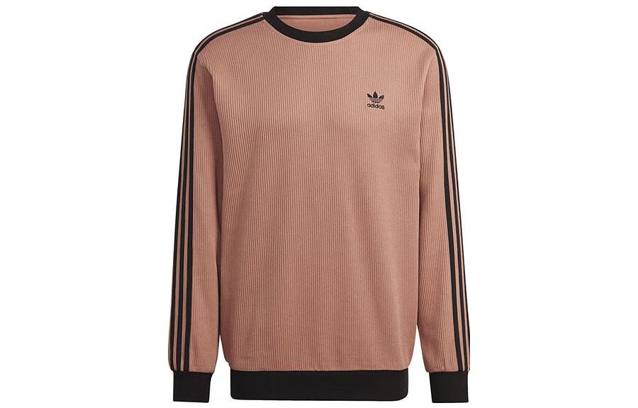 adidas Retro Trefoil Logo Striped Crewneck Sweatshirt Brown () HS2080