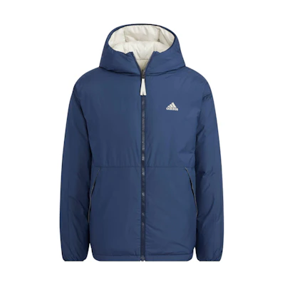 adidas Reversible Down Jacket Logo Print Stand Collar Puffer Jacket Blue Men. HR5242